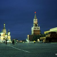 Russland, Moskau, Kreml, Roter Platz,Basilius, Kathedrale, russisch, orthodox, Kirche, Platz, Spasskij Turm, Nacht, Himmel, blau